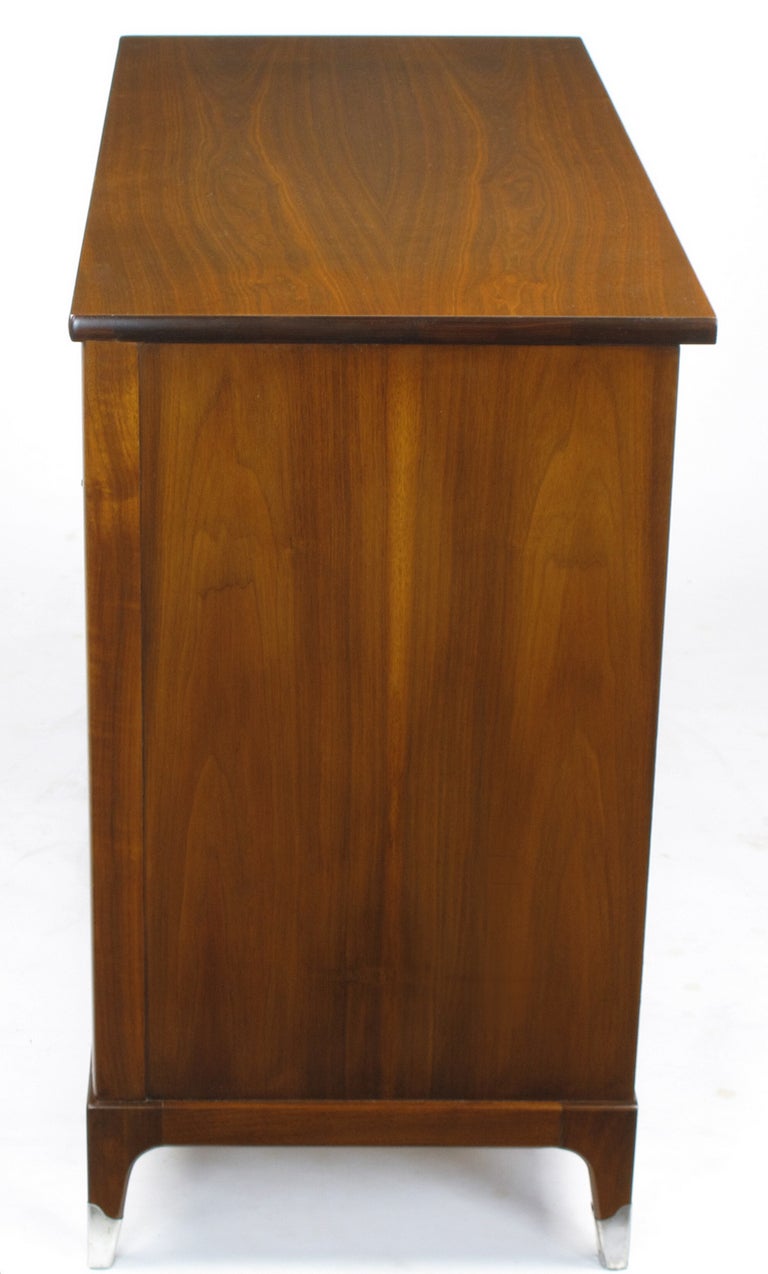 Pair Uncommon Walnut & Polished Zinc Four-Drawer Commodes 5
