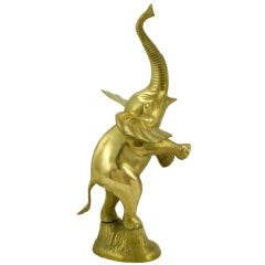 Solid Brass Standing Elephant Sculpture On Pedestal