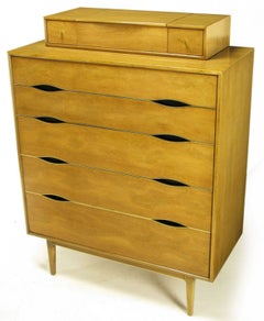 Used Vignola Furniture Bleached Walnut and Brass Five-Drawer Tall Chest