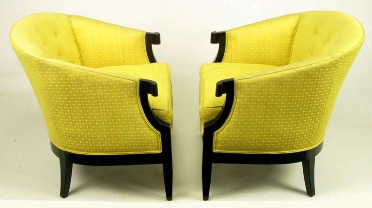 American Pair Baker Club Chairs In Embroidered Saffron Silk