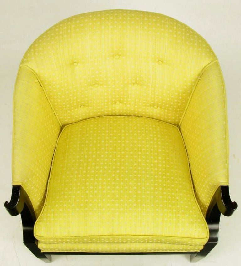 Pair Baker Club Chairs In Embroidered Saffron Silk 2