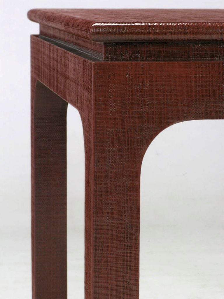 American Harrison-Van Horn Oxblood Lacquered Linen & Brass Game Table