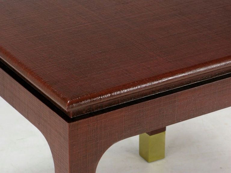 Harrison-Van Horn Oxblood Lacquered Linen & Brass Game Table In Good Condition In Chicago, IL
