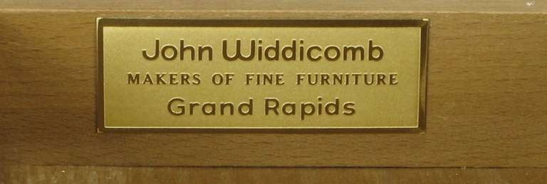 John Widdicomb Cream Goatskin Side Table On Canted Brass Legs For Sale 3