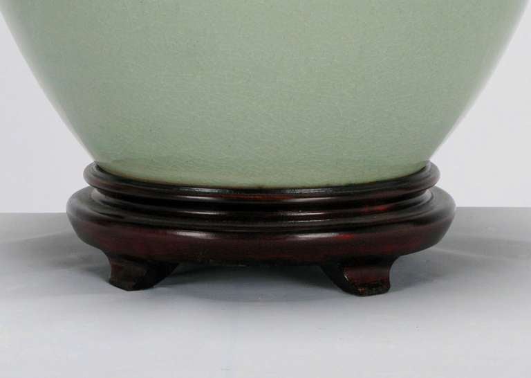 Celadon Glaze Gourd-Form Ceramic Table Lamp In Good Condition In Chicago, IL