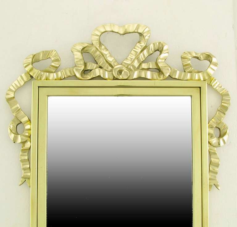 Solid Brass Ribbon Swag Wall Mirror In Good Condition In Chicago, IL