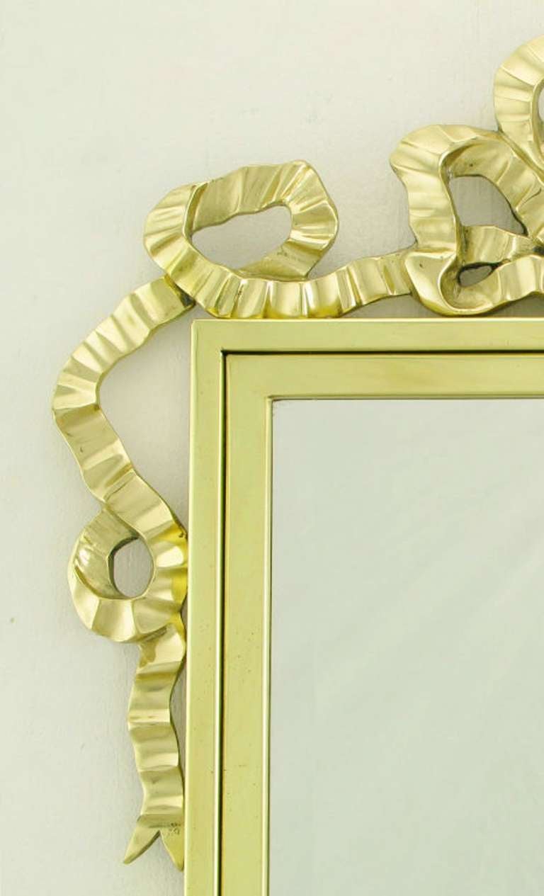 Mid-20th Century Solid Brass Ribbon Swag Wall Mirror