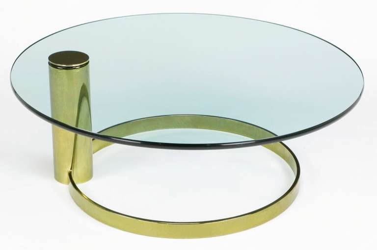 Pace Style Round Brass & Glass Cantilevered Coffee Table