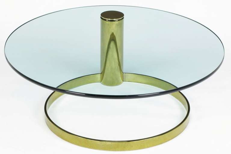 Pace Style Round Brass And Glass Cantilevered Coffee Table At 1stdibs Pace Style Round Brass Glass Cantilevered Coffee Table Image