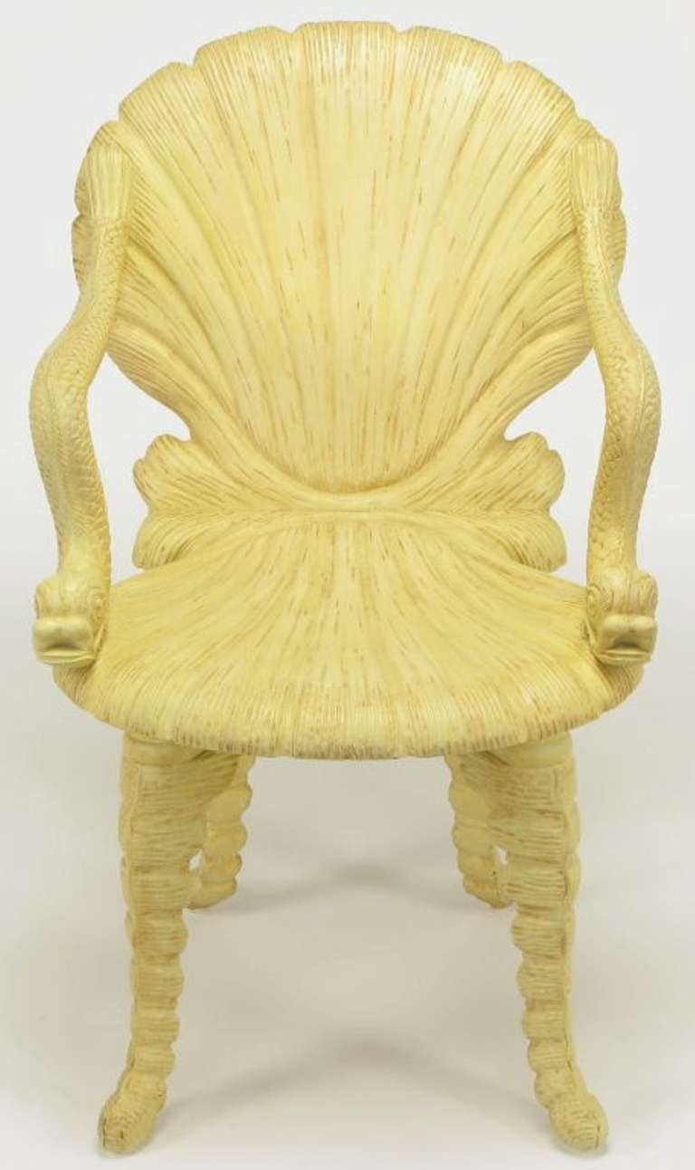 Maitland Smith Carved Wood Grotto Chair with Dolphin Arms at 1stDibs