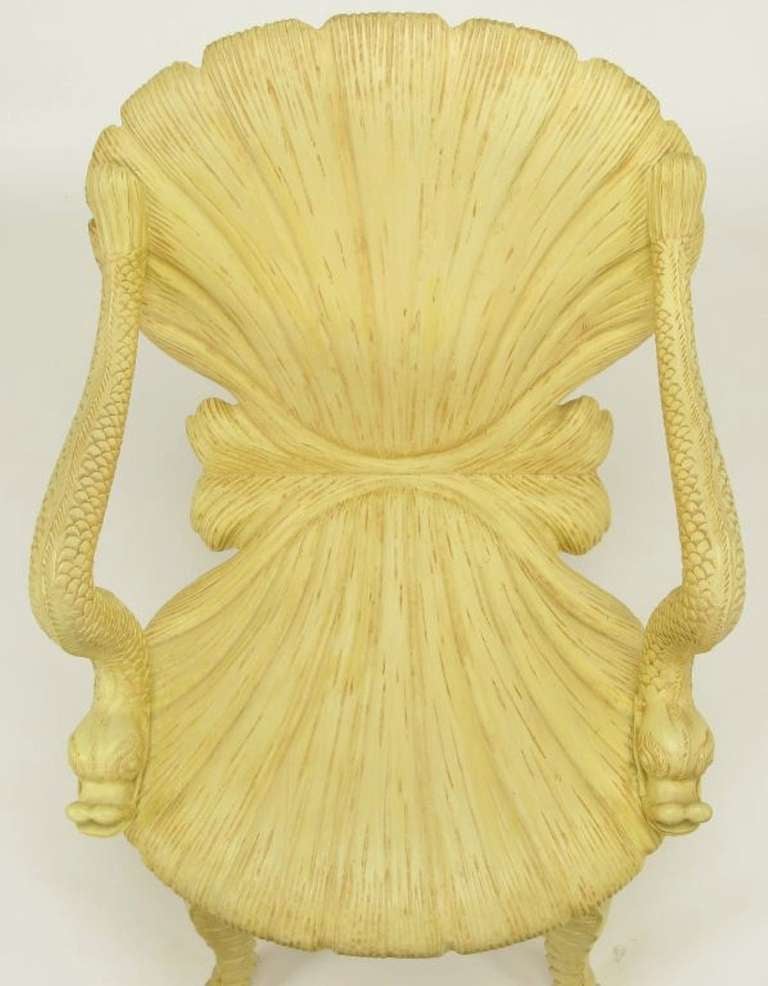 Maitland Smith Carved Wood Grotto Chair with Dolphin Arms at 1stDibs