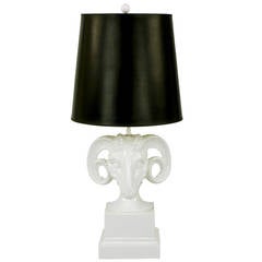 Chapman White Ceramic Ram's Head Table Lamp