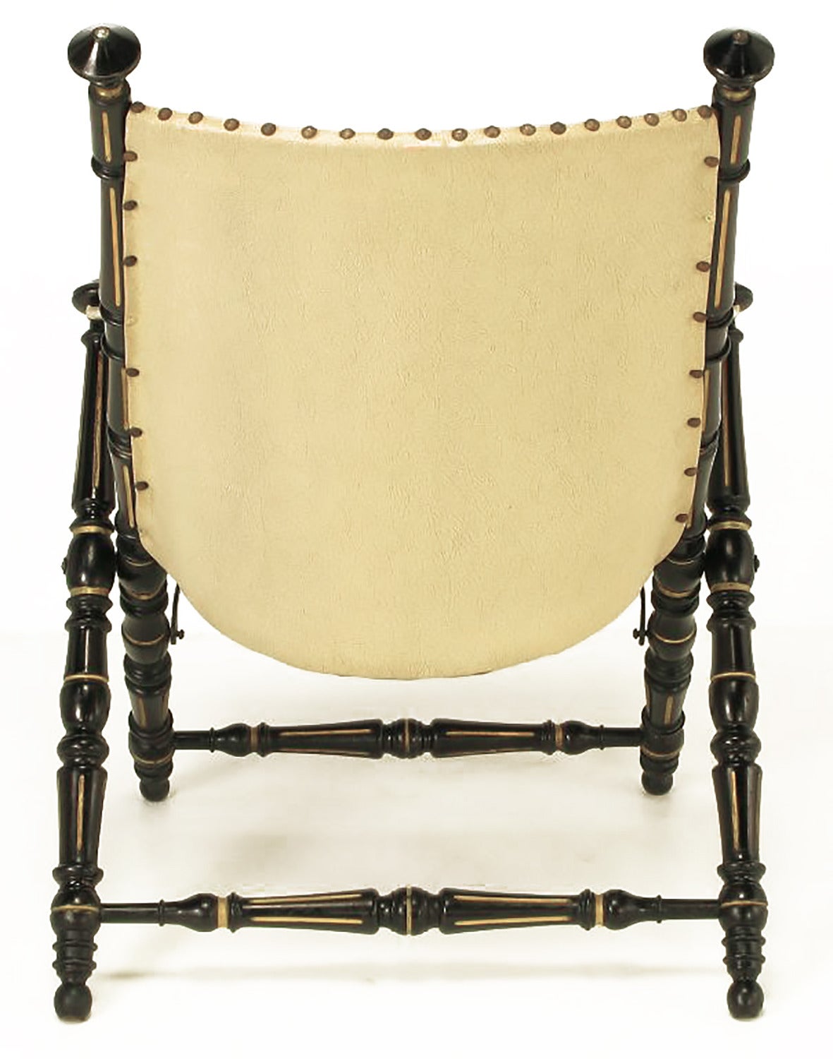 Mid-20th Century English Style Black Lacquer and Parcel-Gilt Folding Campaign Chair
