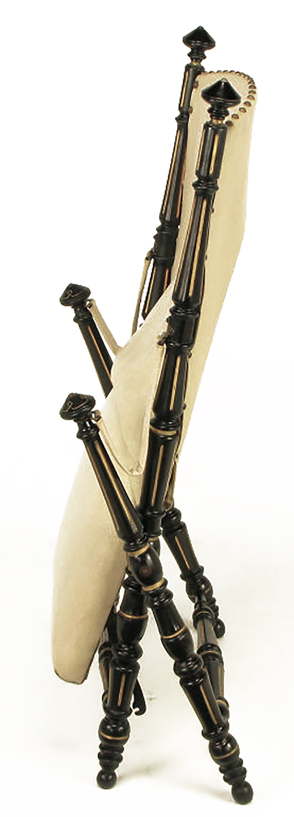 English Style Black Lacquer and Parcel-Gilt Folding Campaign Chair 1