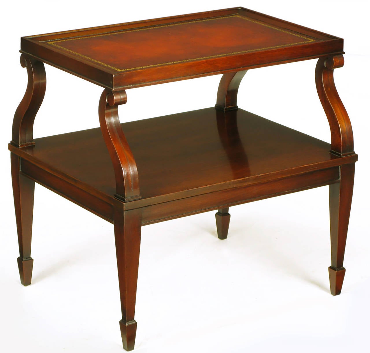 Pair of Weiman Leather and Scrolled Mahogany End Tables In Good Condition In Chicago, IL