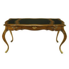 Sligh Walnut and Tooled Leather Top Desk with Pronounced Cabriole Legs