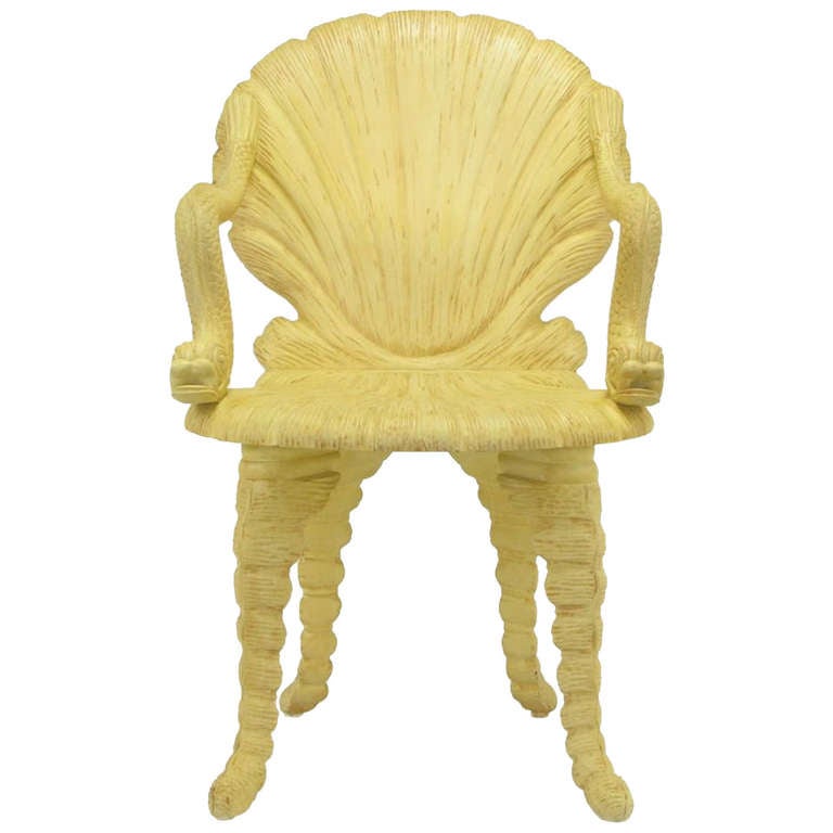 Maitland Smith Carved Wood Grotto Chair with Dolphin Arms For Sale at