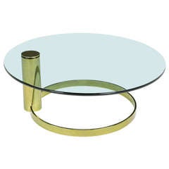 Pace Style Round Brass & Glass Cantilevered Coffee Table