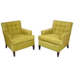Pair of Heritage Henredon Club Chairs in Quilted Sage Wool