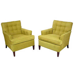 Vintage Pair of Heritage Henredon Club Chairs in Quilted Sage Wool