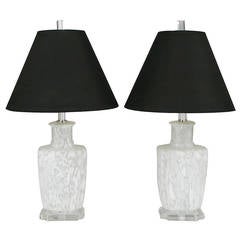 Pair of Handblown White and Clear Murano Glass Table Lamps 10