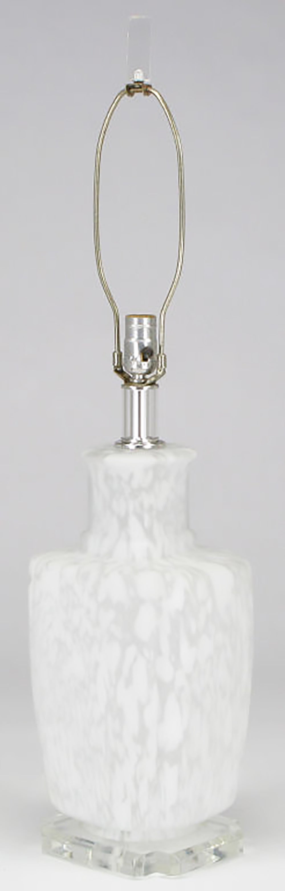 Italian Pair of Handblown White and Clear Murano Glass Table Lamps