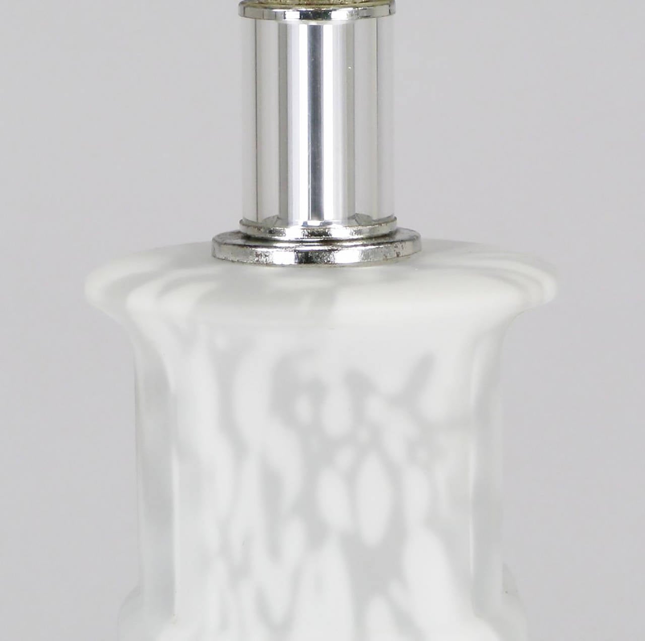 Late 20th Century Pair of Handblown White and Clear Murano Glass Table Lamps