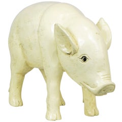 Carved Mahogany & Butter Yellow Lacquer Folk Art Pig.
