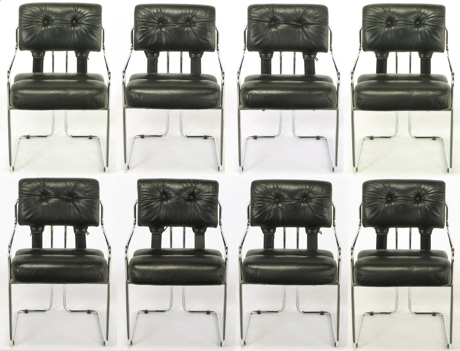 Guido Faleschini for Pace Black Leather & Chrome Dining Chairs