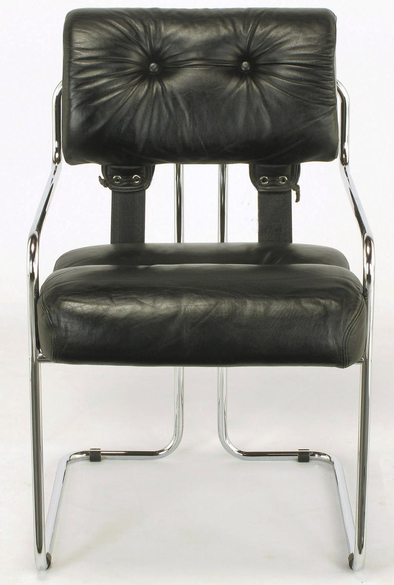 Guido Faleschini for Pace Black Leather & Chrome Dining Chairs In Excellent Condition In Chicago, IL