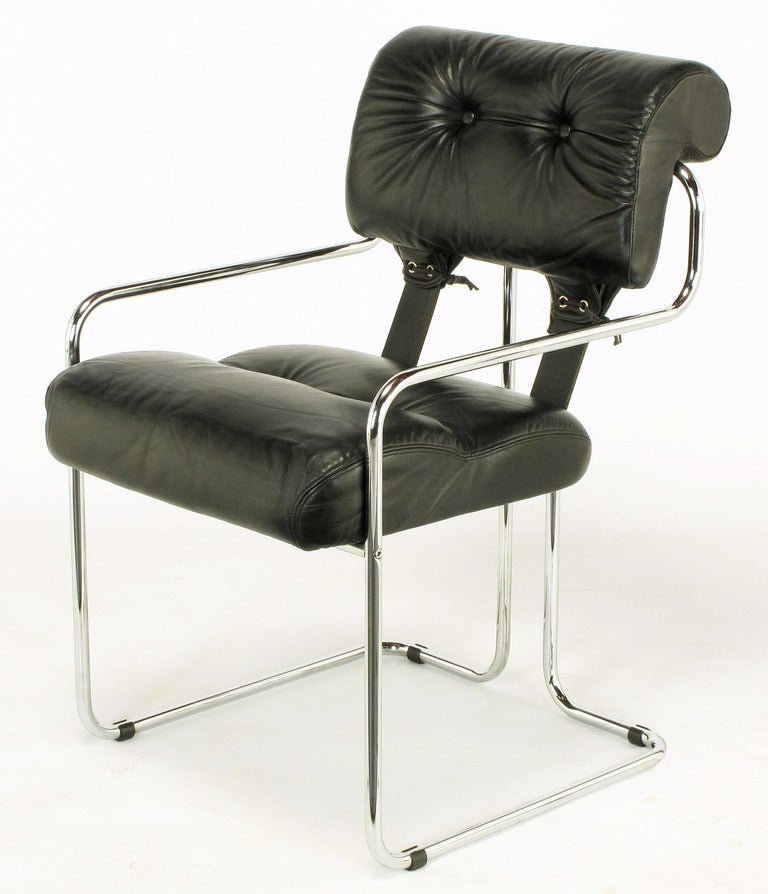 Late 20th Century Guido Faleschini for Pace Black Leather & Chrome Dining Chairs