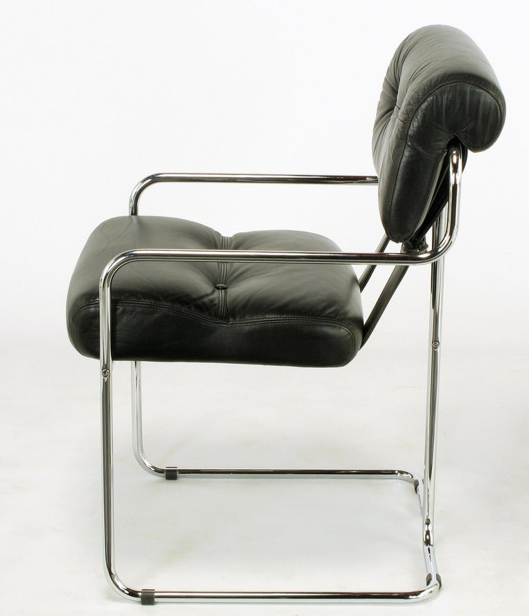 Guido Faleschini for Pace Black Leather & Chrome Dining Chairs 1