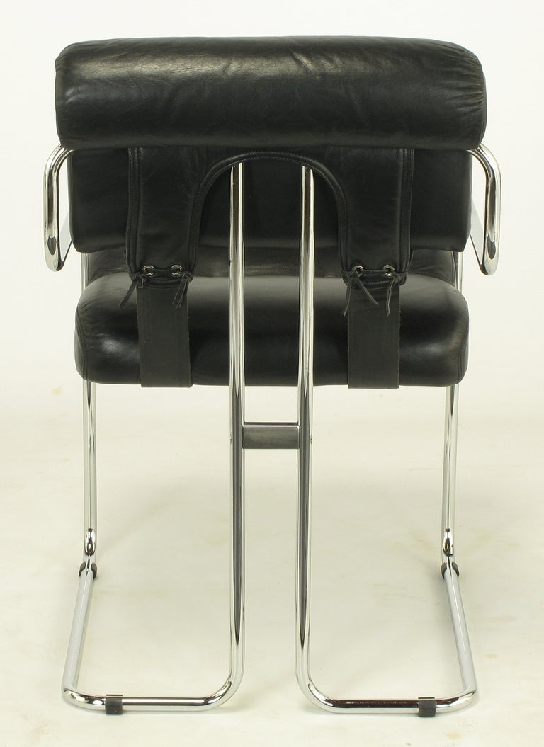 Guido Faleschini for Pace Black Leather & Chrome Dining Chairs 2