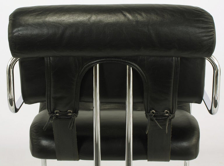 Guido Faleschini for Pace Black Leather & Chrome Dining Chairs 3