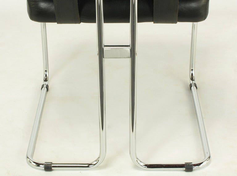 Guido Faleschini for Pace Black Leather & Chrome Dining Chairs 4