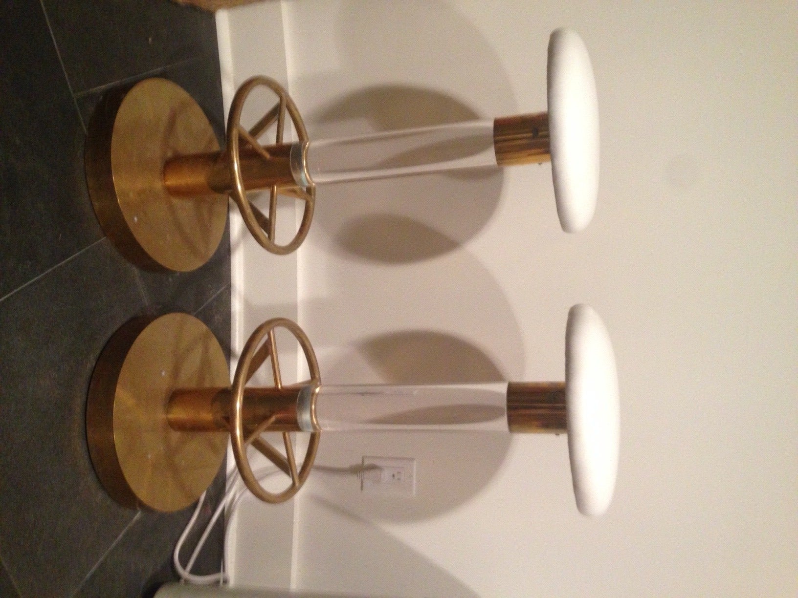 Pair of Lucite and Brass Barstools In Excellent Condition In East Hampton, NY