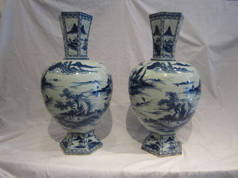 Very unique and beautiful pair of gourd-shaped vases with hexagonal bases and tops......f