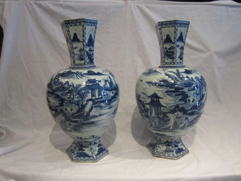 Painted Pair of Chinese Blue and White Vases