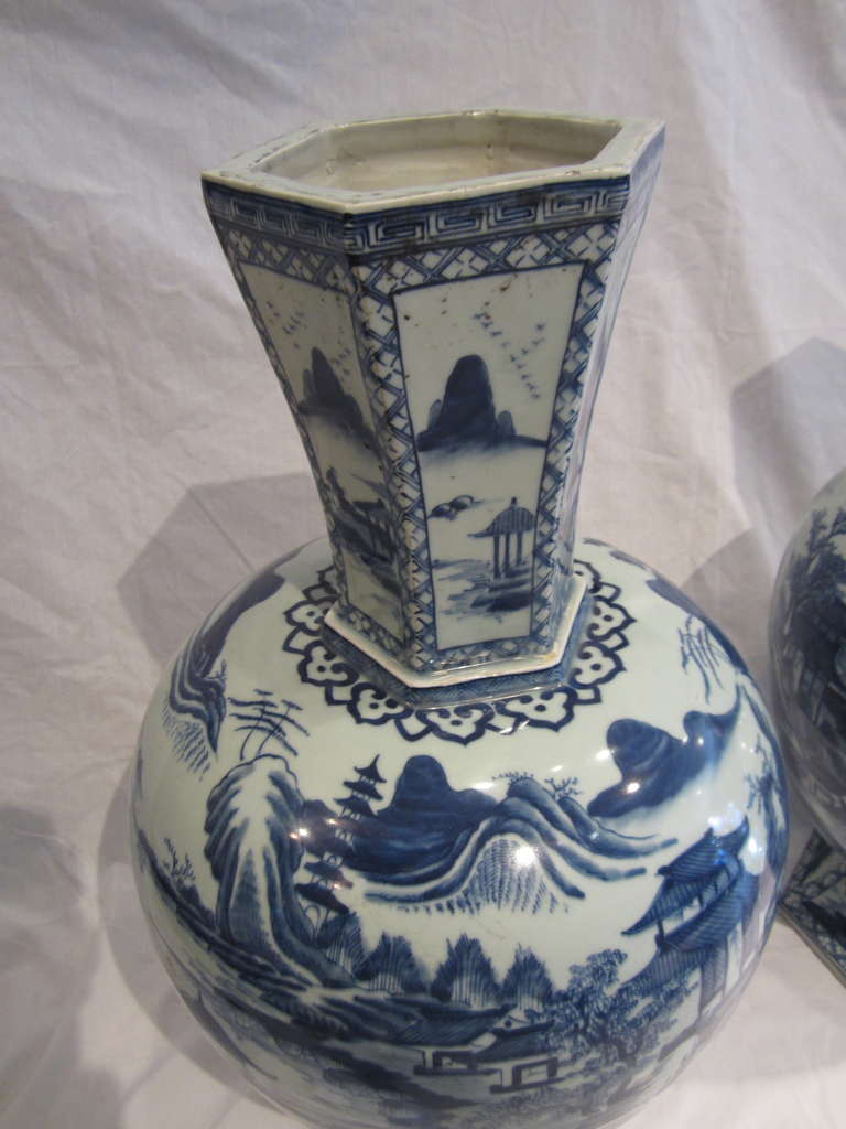20th Century Pair of Chinese Blue and White Vases