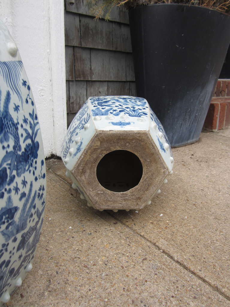 Hexagonal Chinese Blue and White Garden Seat/Stool 2