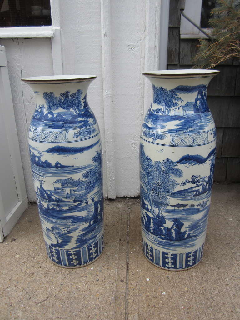 Large and impressive pair of Chinese blue and white vases....