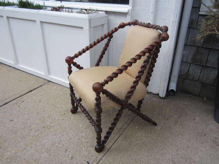Exceptional Hunzinger barley twist chair......newly reupholstered in linen.....late 19th Century