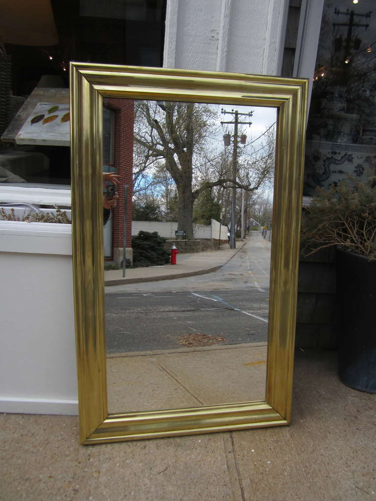 Handsome French brass bistro mirror with original mirrored glass.....