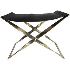 Brass Stool with Leather Sling Seat