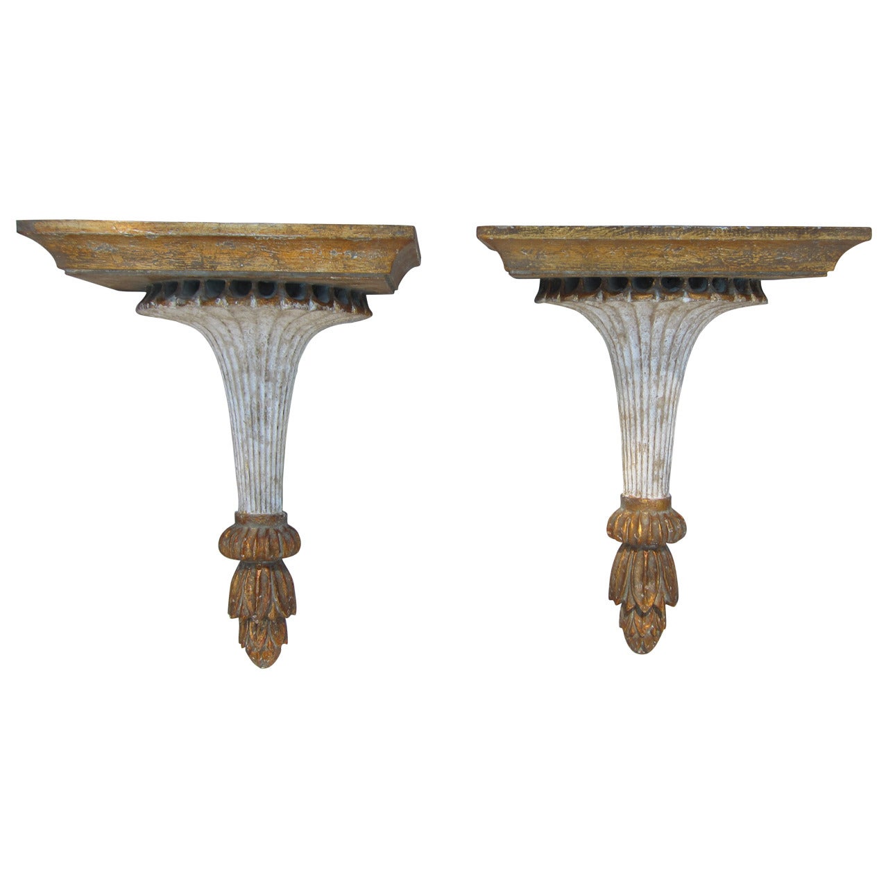 Pair of Painted and Gilt Wall Brackets