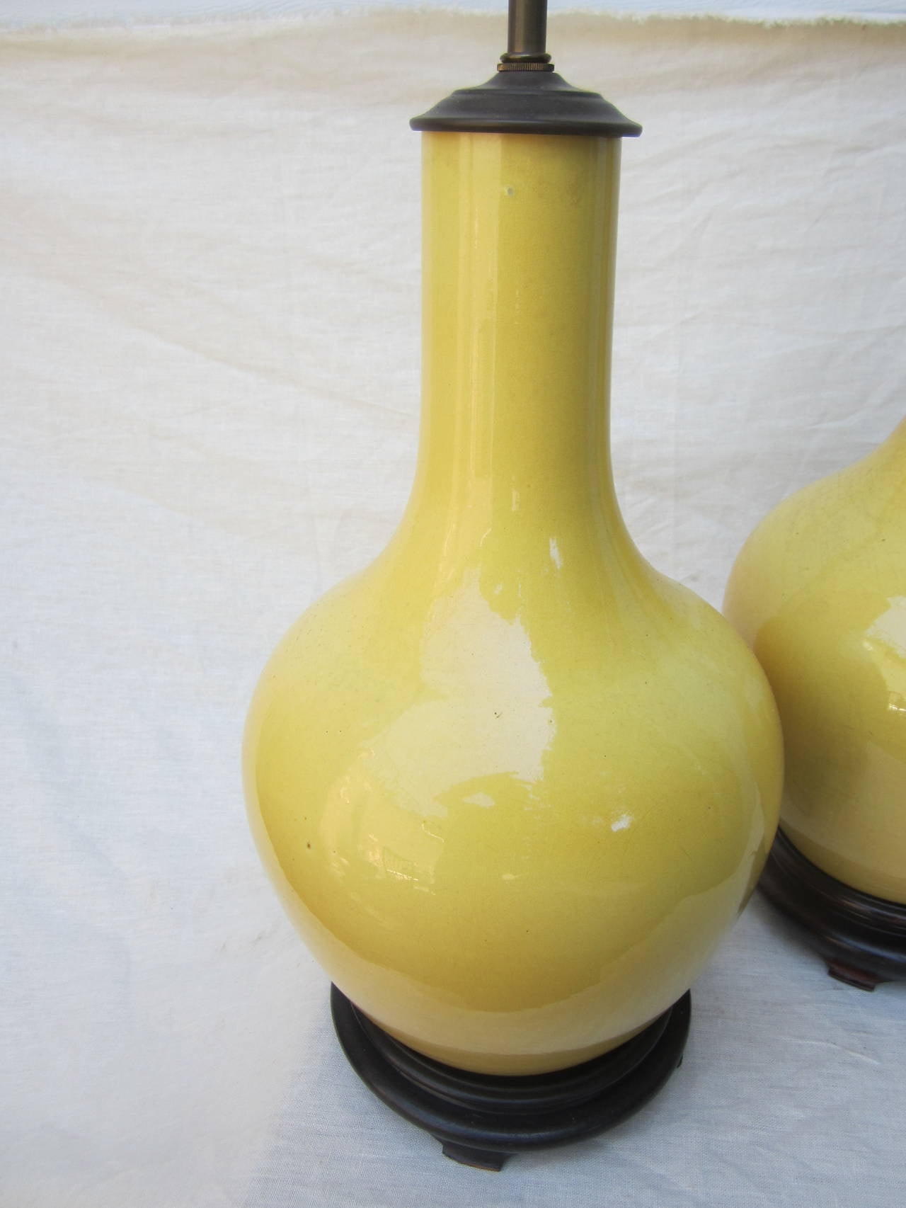 Beautiful pair of Imperial yellow ceramic lamps.....Chinese 19th century.....later wired in mid 20th century
