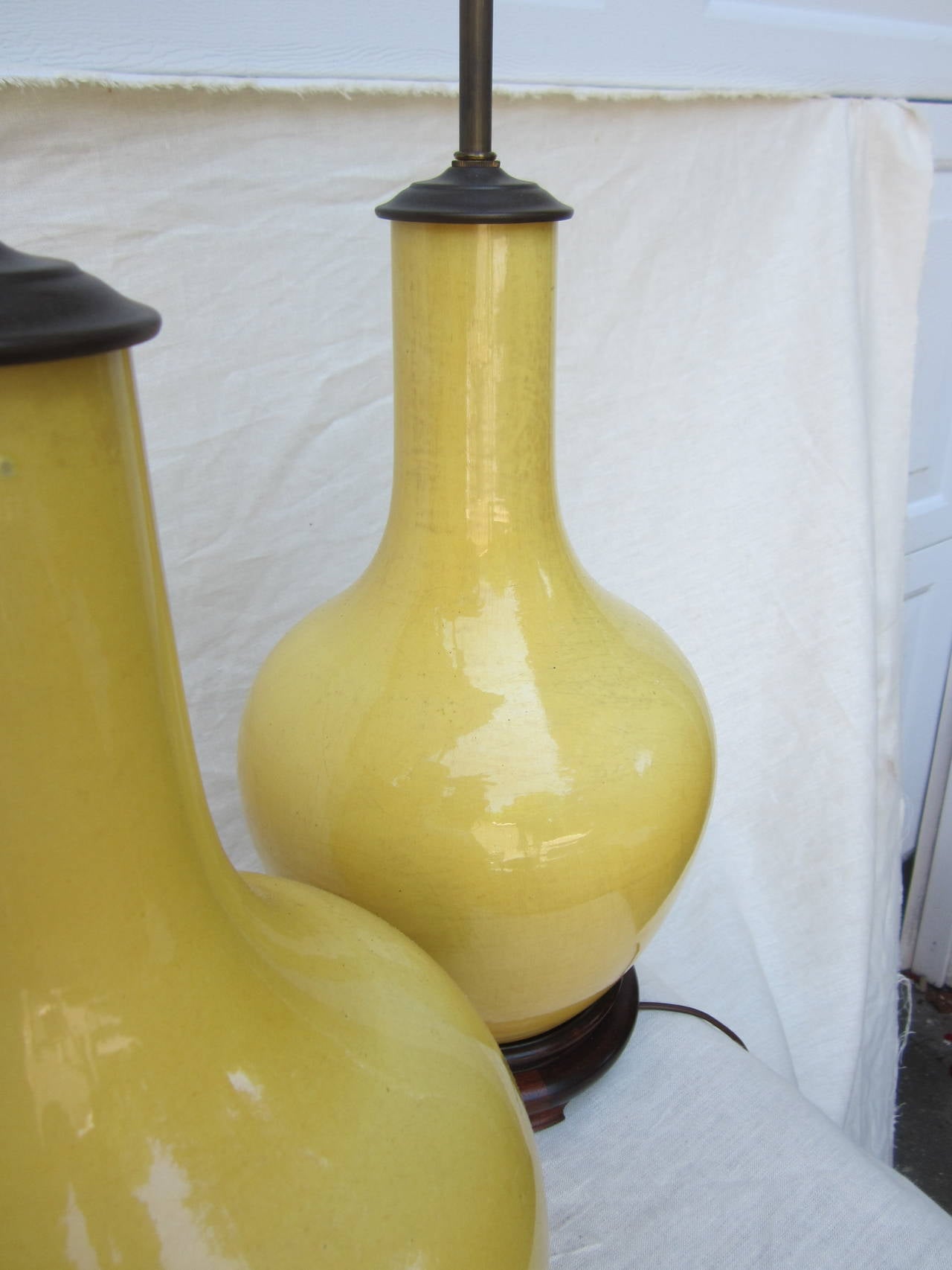 19th Century Pair of Chinese Imperial Yellow Lamps