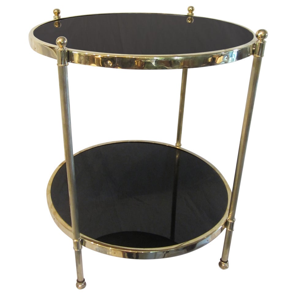 Two-Tier Brass and Black Glass Side Table