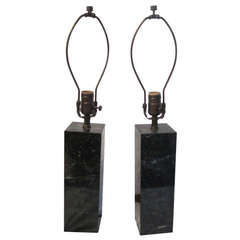 Vintage Pair of Modern Green Marble Lamps