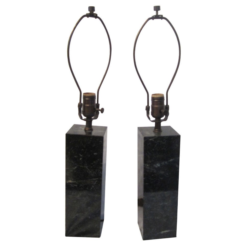 Pair of Modern Green Marble Lamps